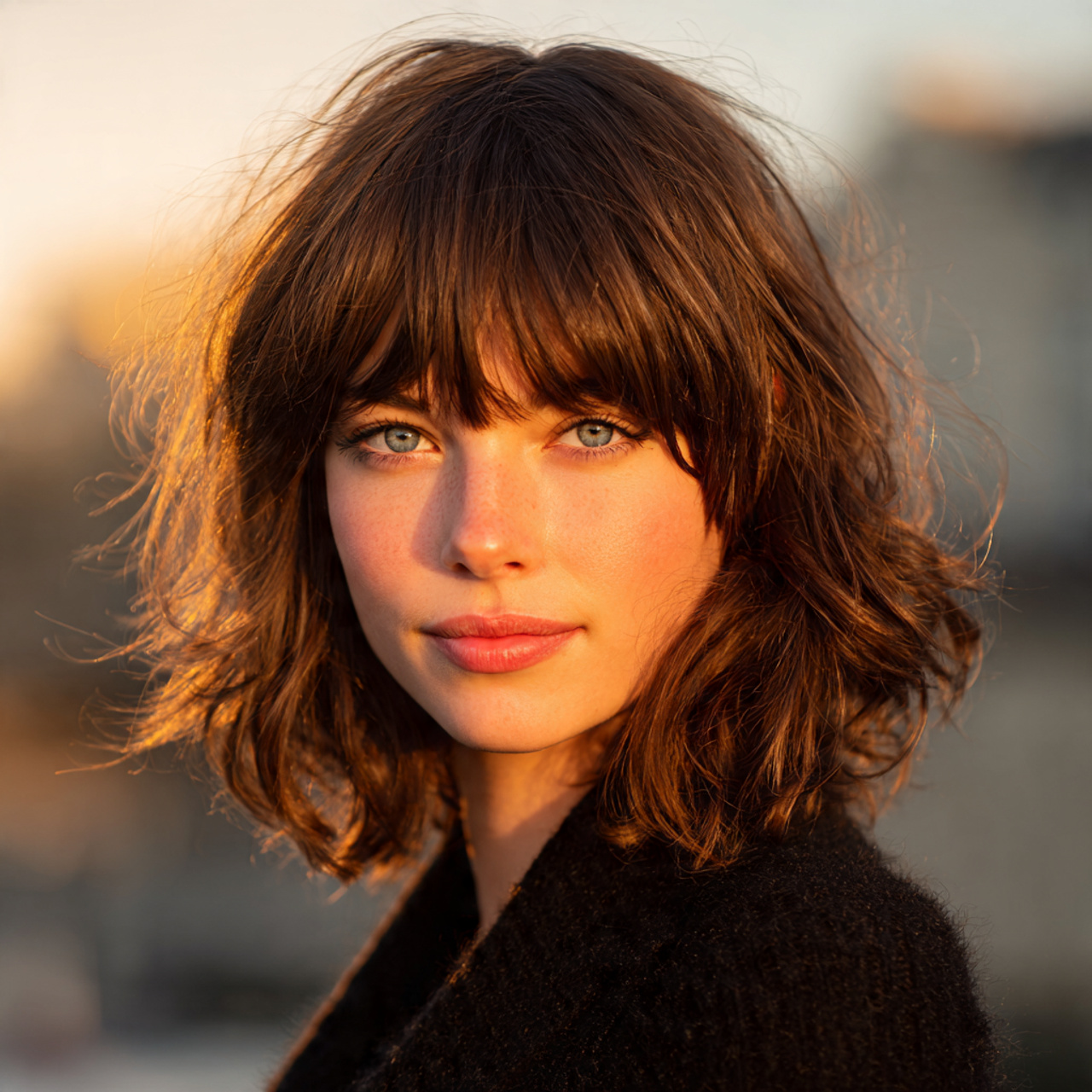 an attractive women having soft layered hush cut w