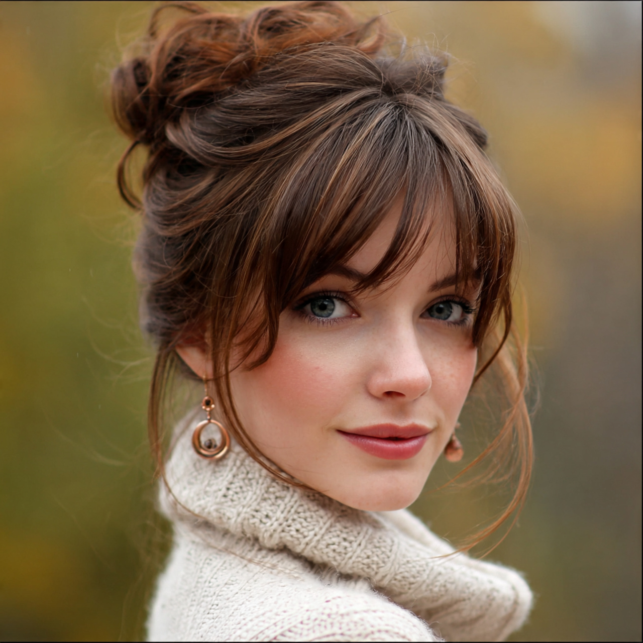 an attractive women having soft loop updo hairstyl