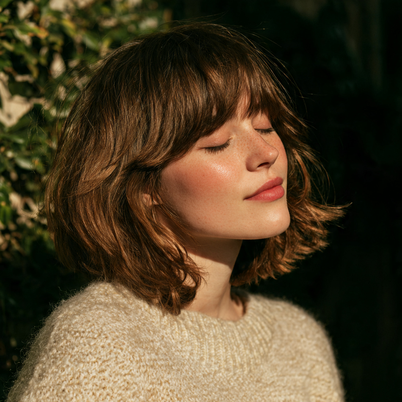 an attractive women having soft volume hush cut wi