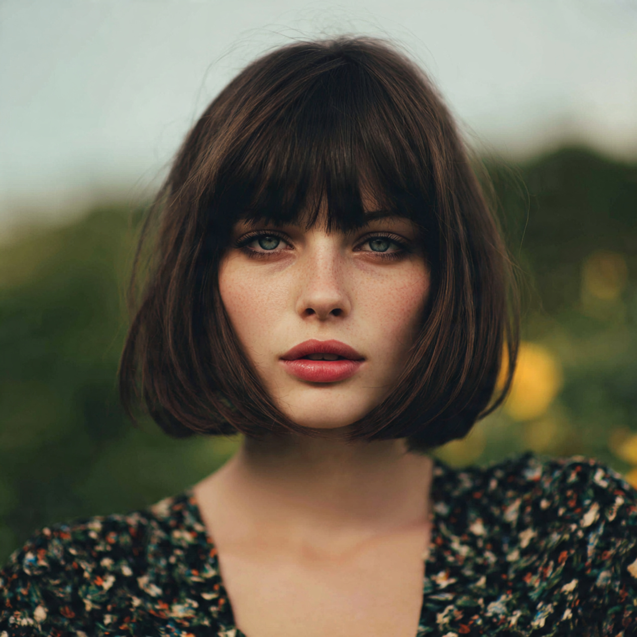 an attractive women having straight hush cut with