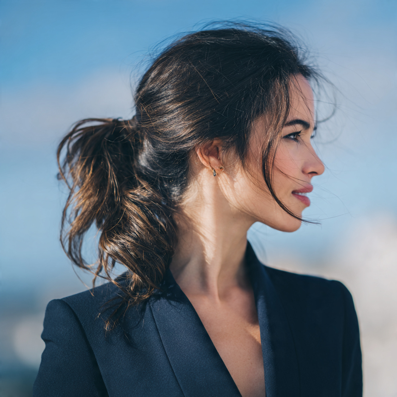 an attractive working woman having easy low sleek