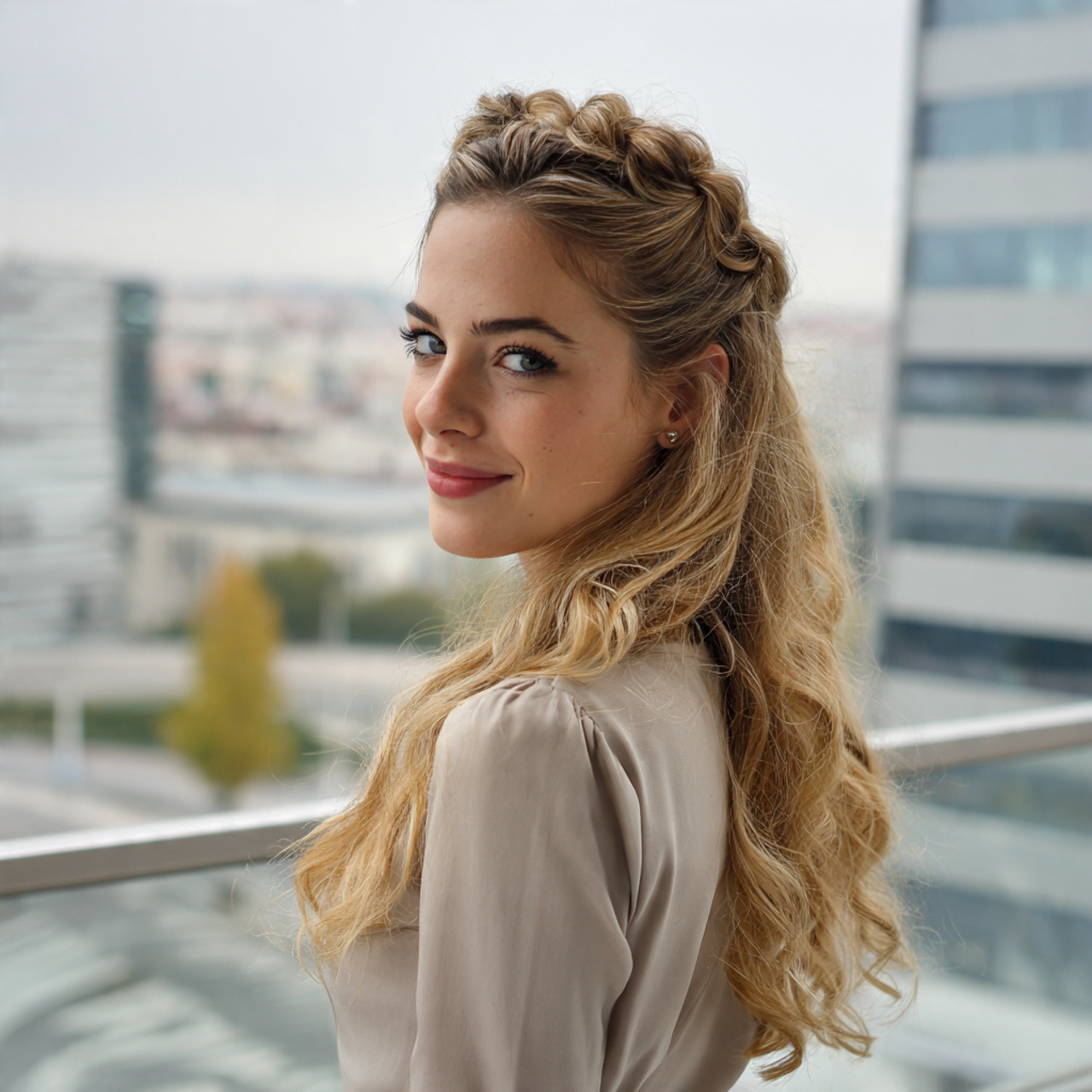 an attractive working woman having easy twisted ha