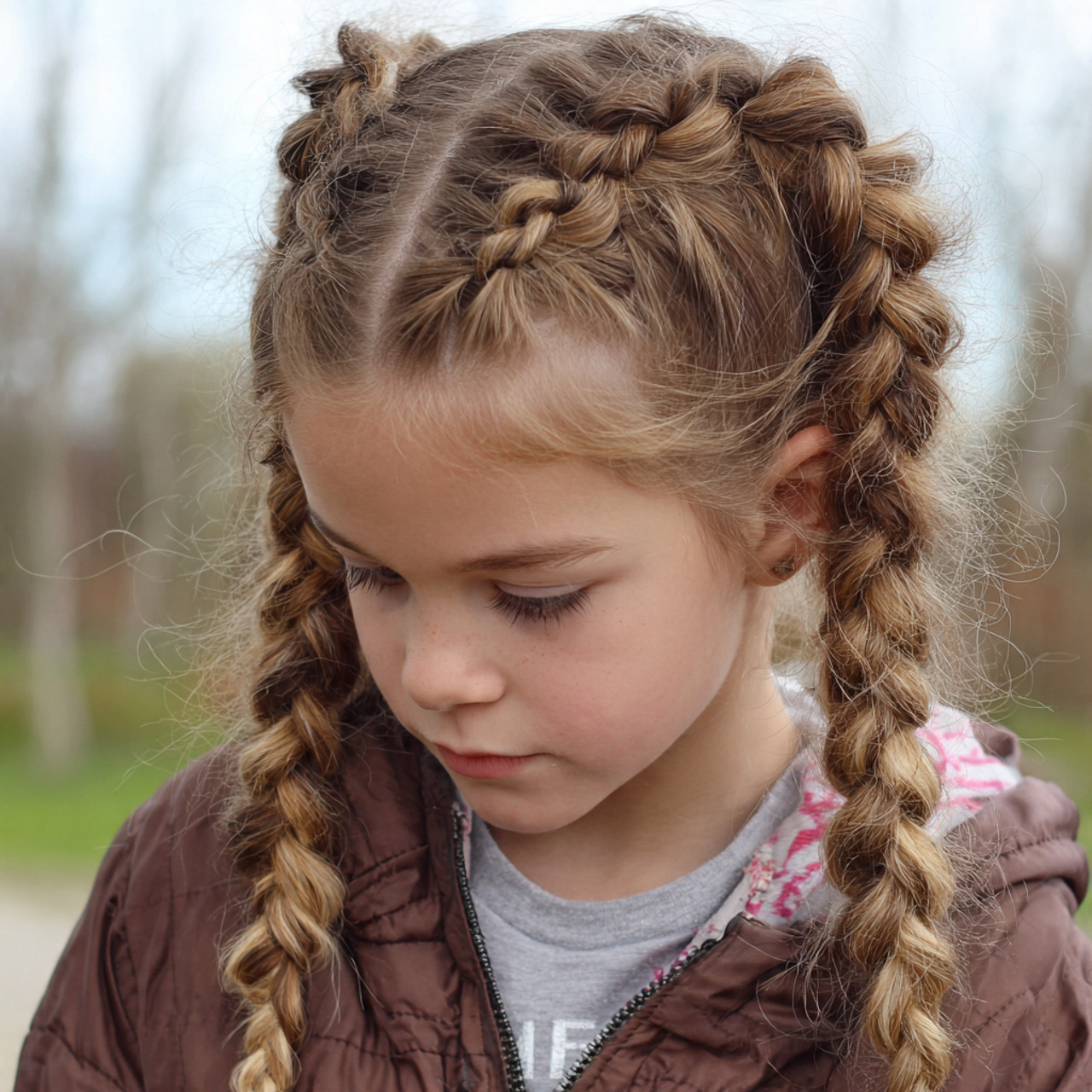 easy kid double dutch braids hairstyle 4k outdoor