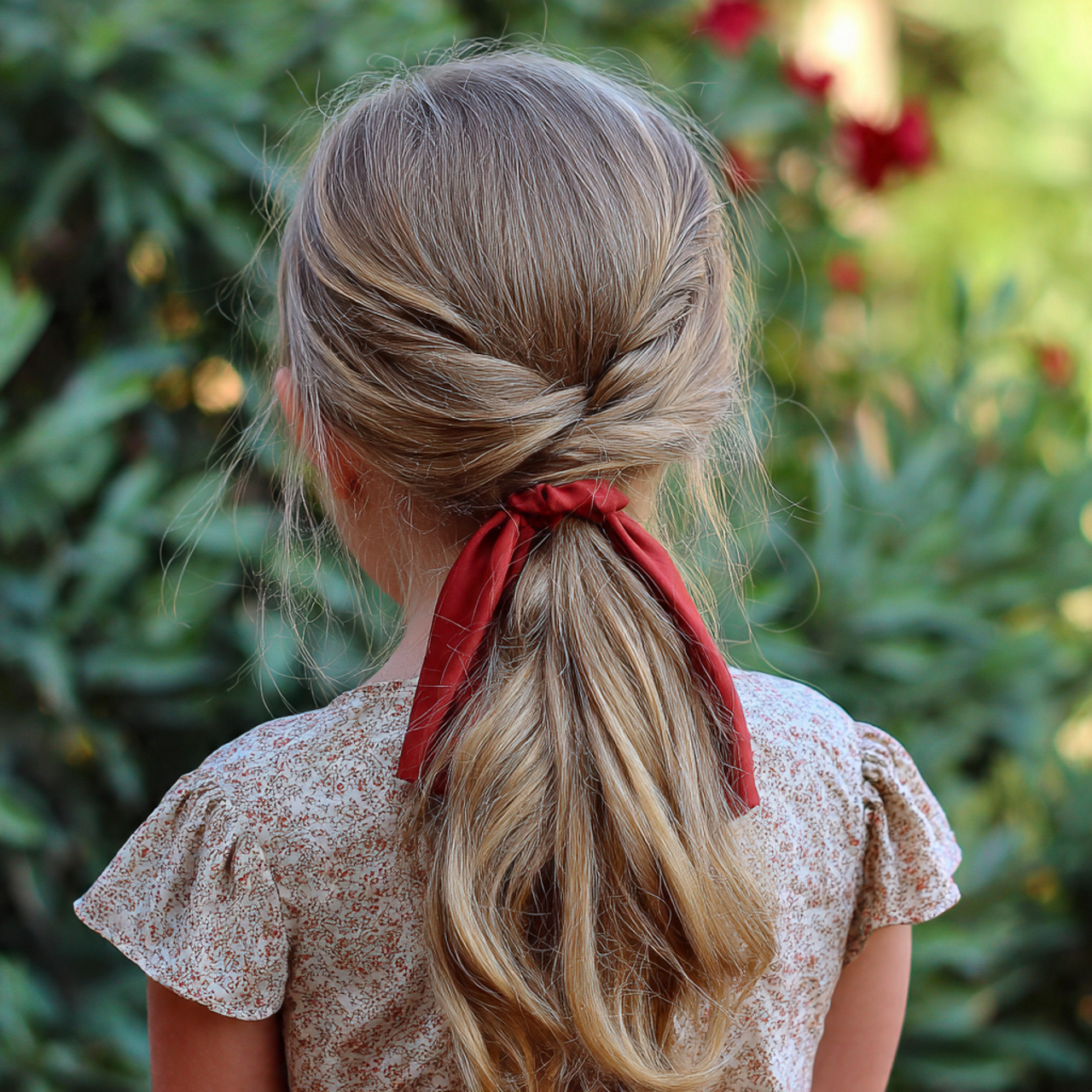 easy kid half up ribbon ponytail hairstyle 4k outd
