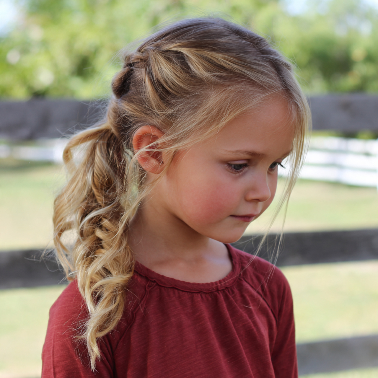 easy kid twisted side ponytail hairstyle 4k outdoo