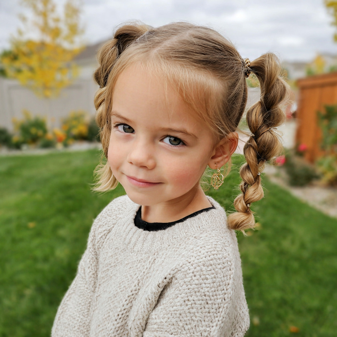 easy toddler bubble ponytail hairstyle with outdoo