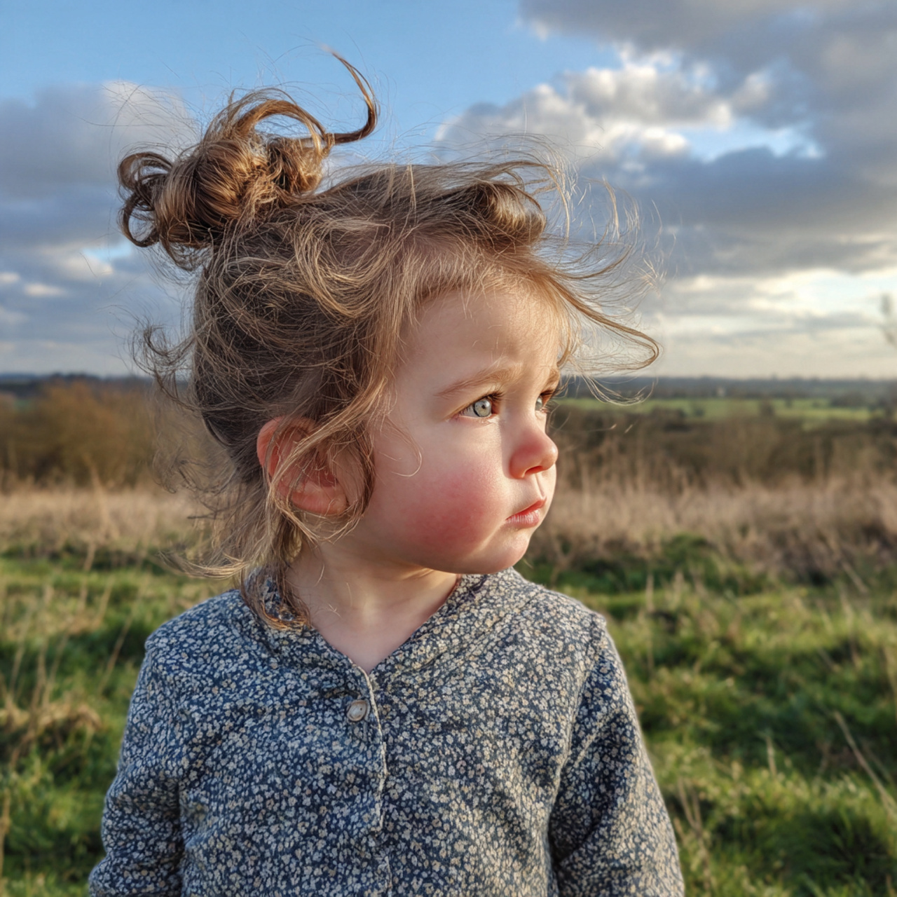 easy toddler messy mini bun hairstyle with outdoor
