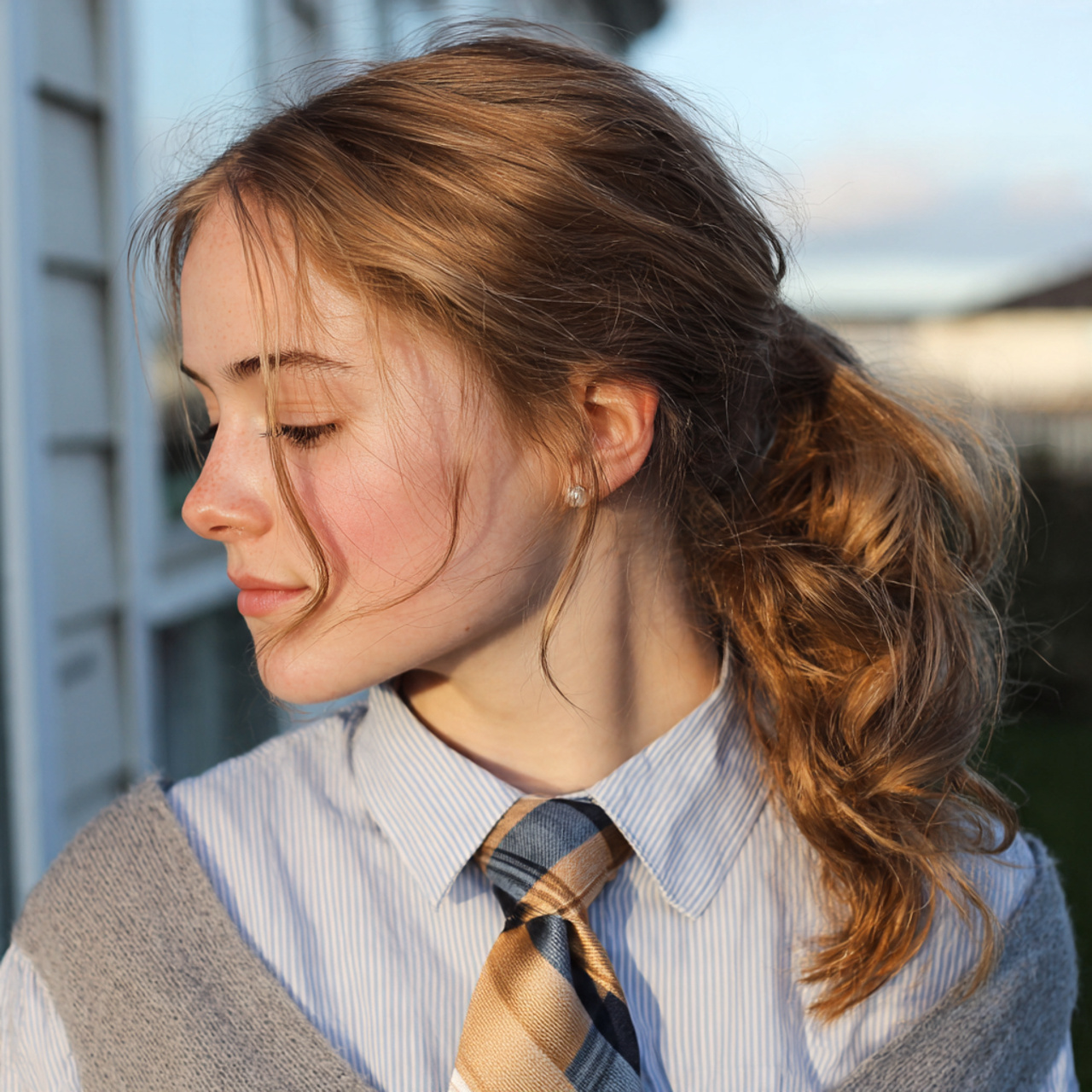 low ponytail with soft front pieces for school