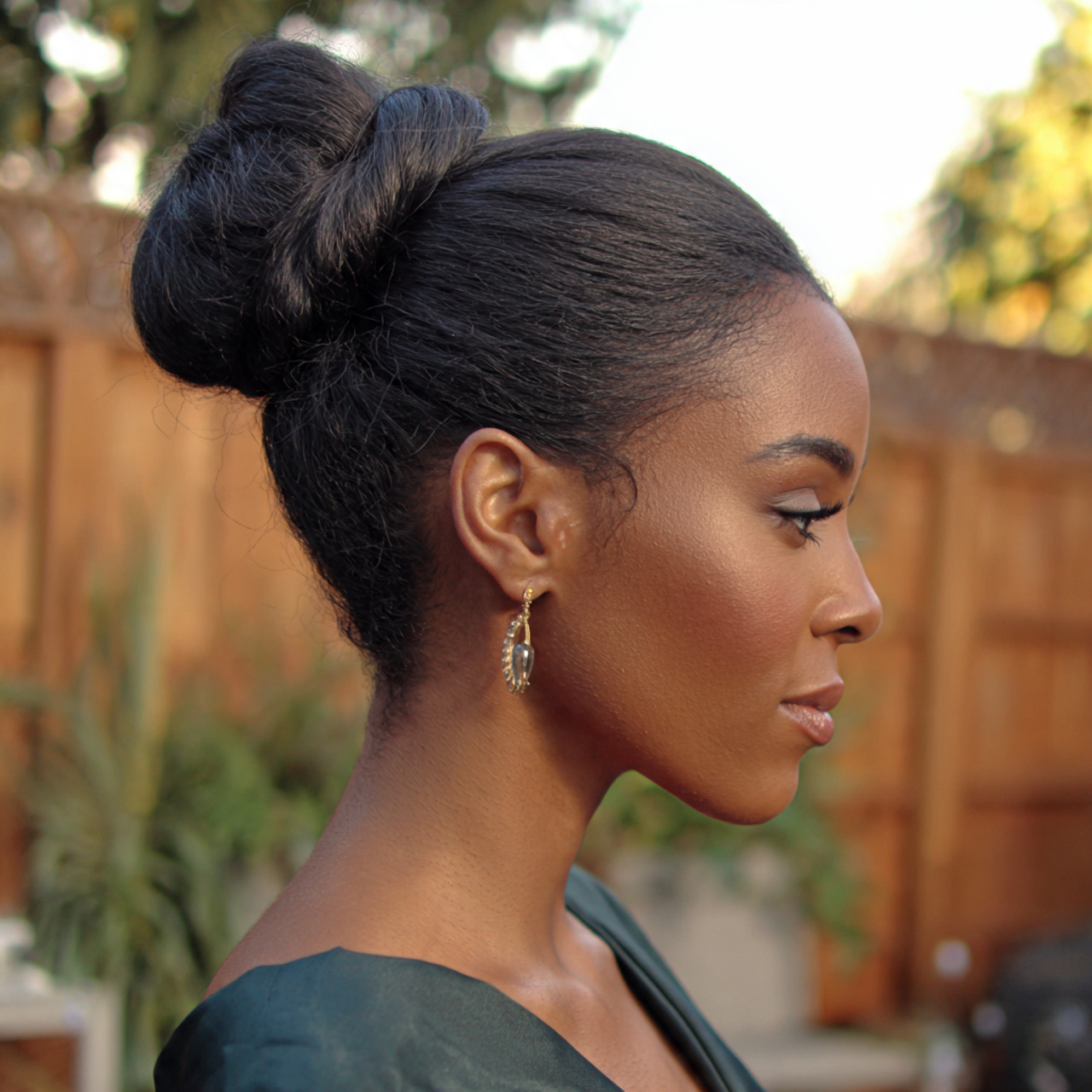 low sleek bun an attractive woman having easy low