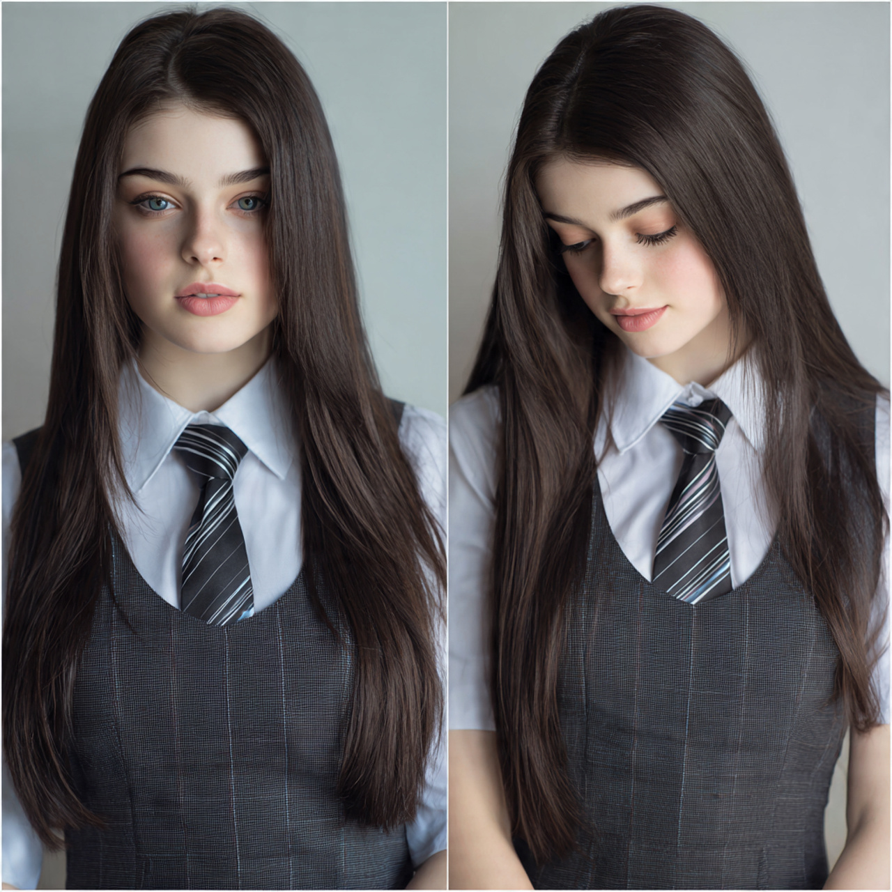 simple straight down hair style for school with co