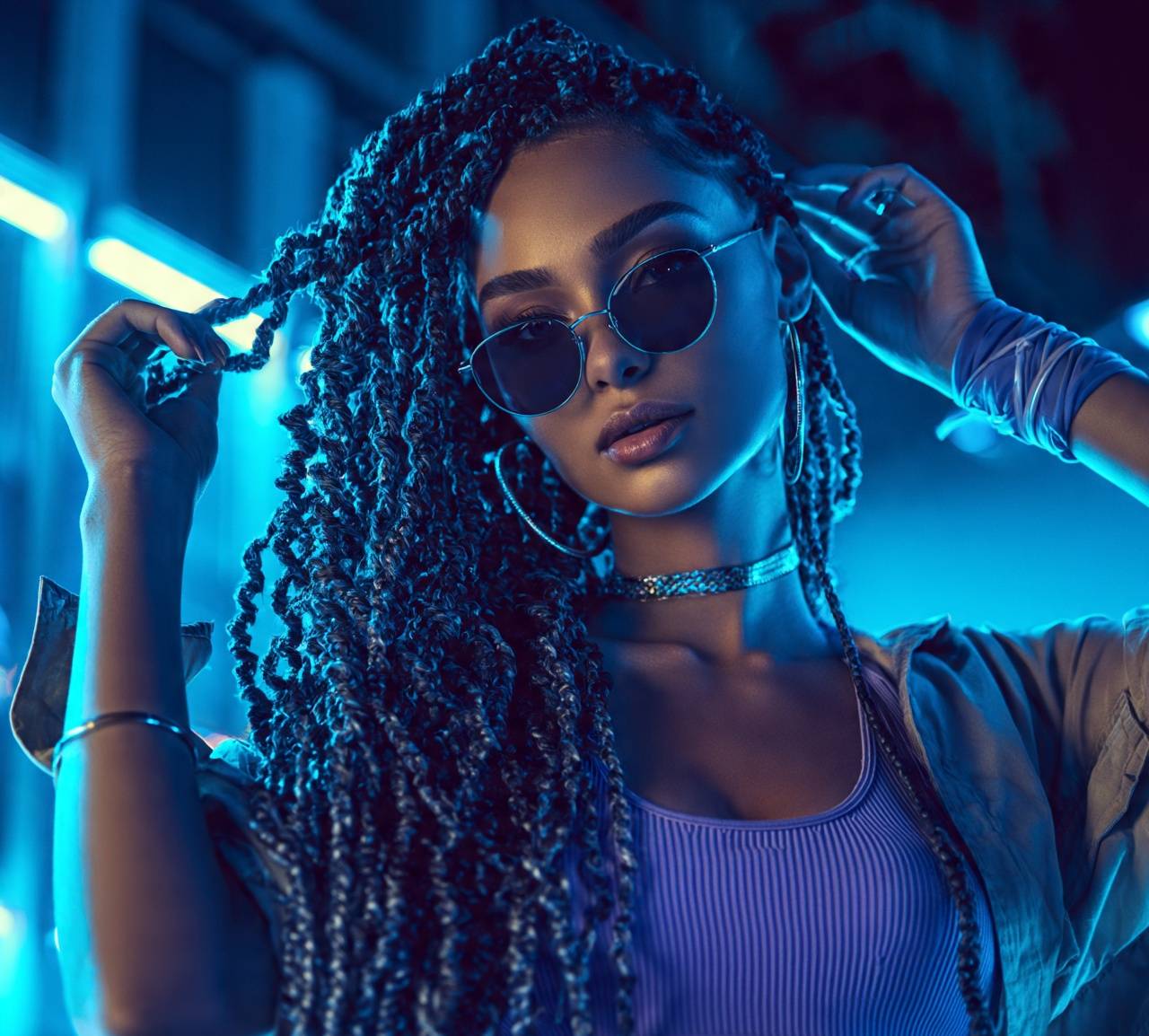 Curly Box Braids Look