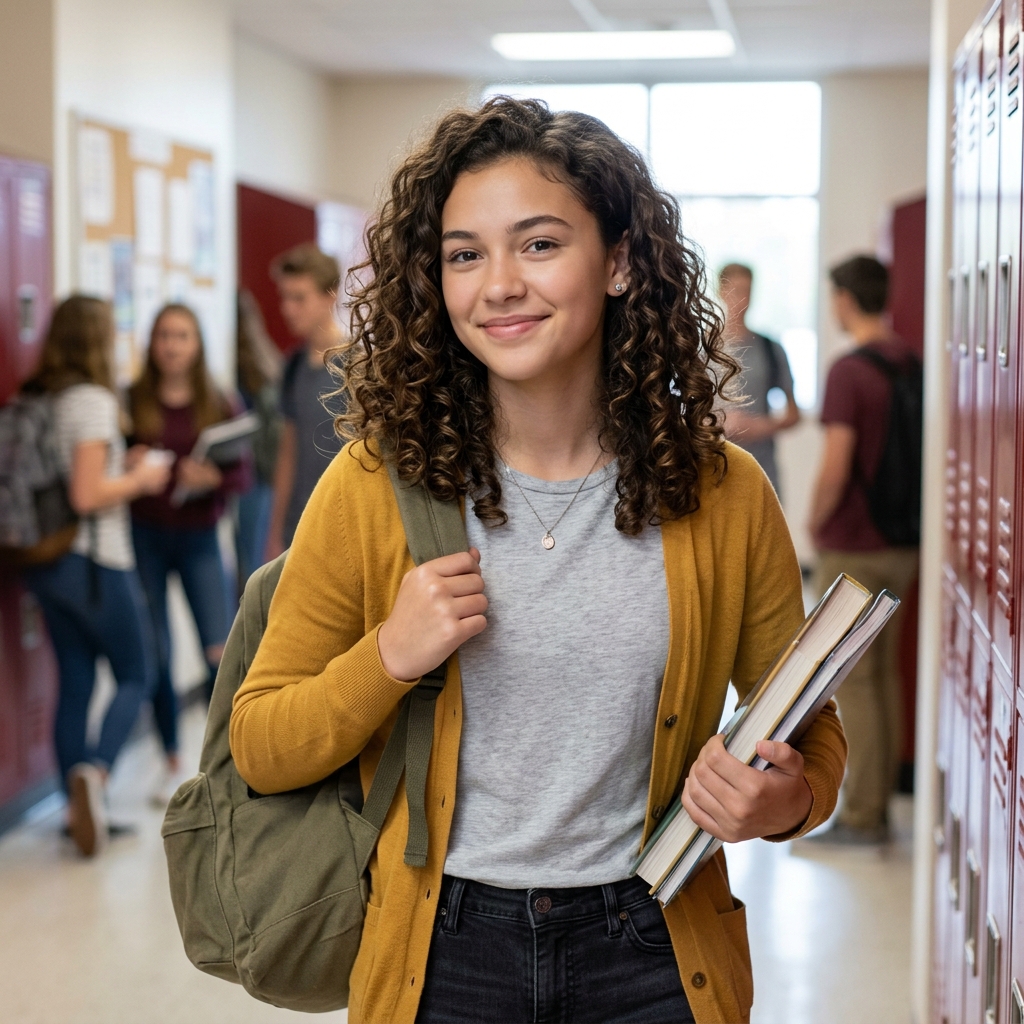 Teen with curly hairstyle for 202606131845
