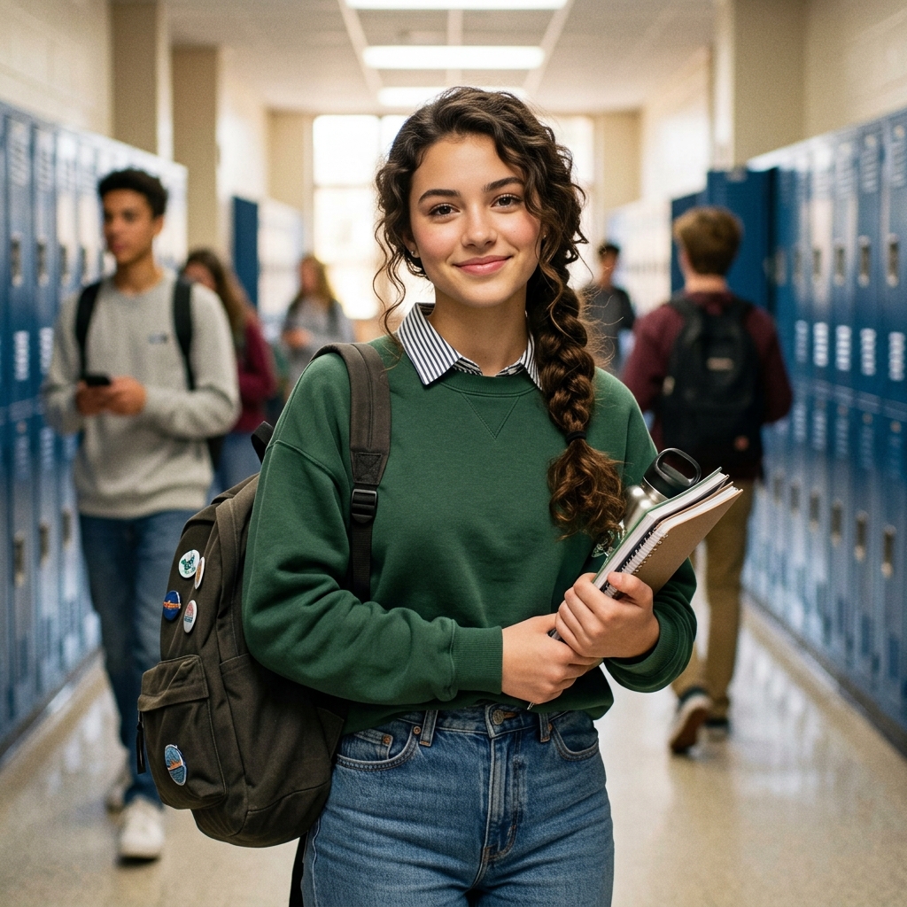 Teen with curly side braid 202606131848