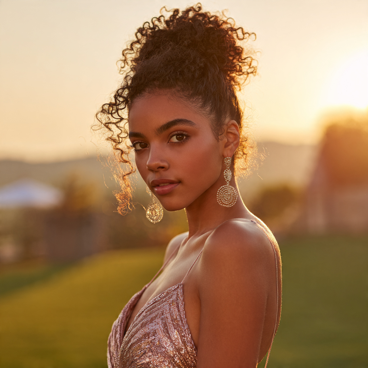 an attractive black woman at prom with natural twi