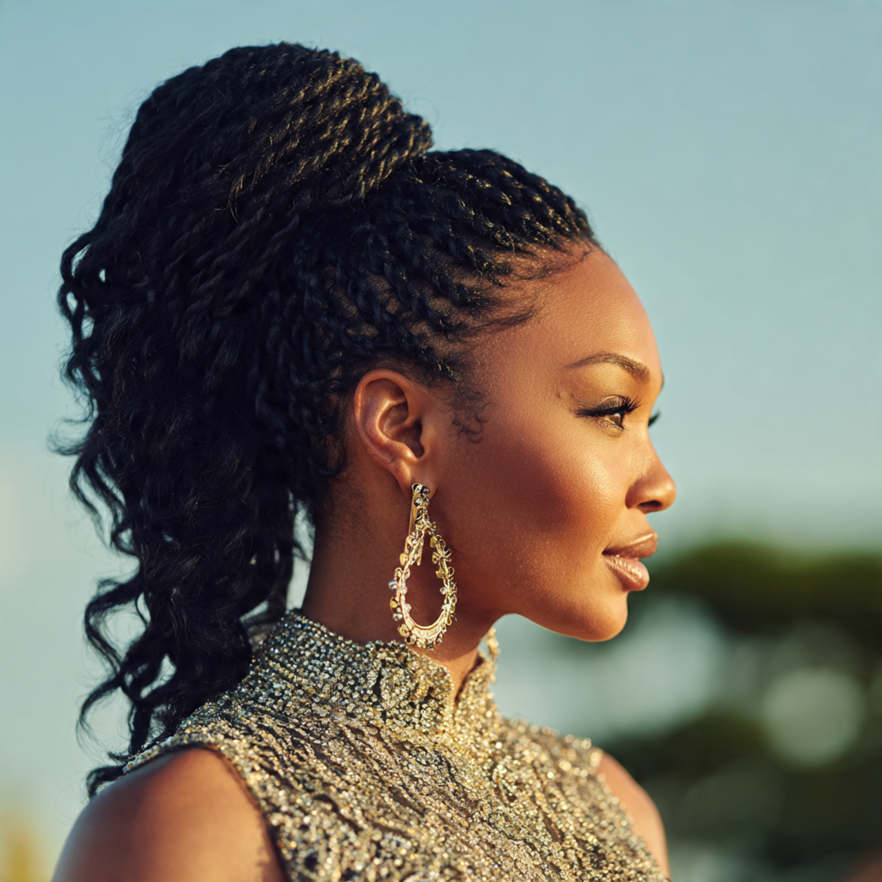 an attractive black woman with prom knotless braid