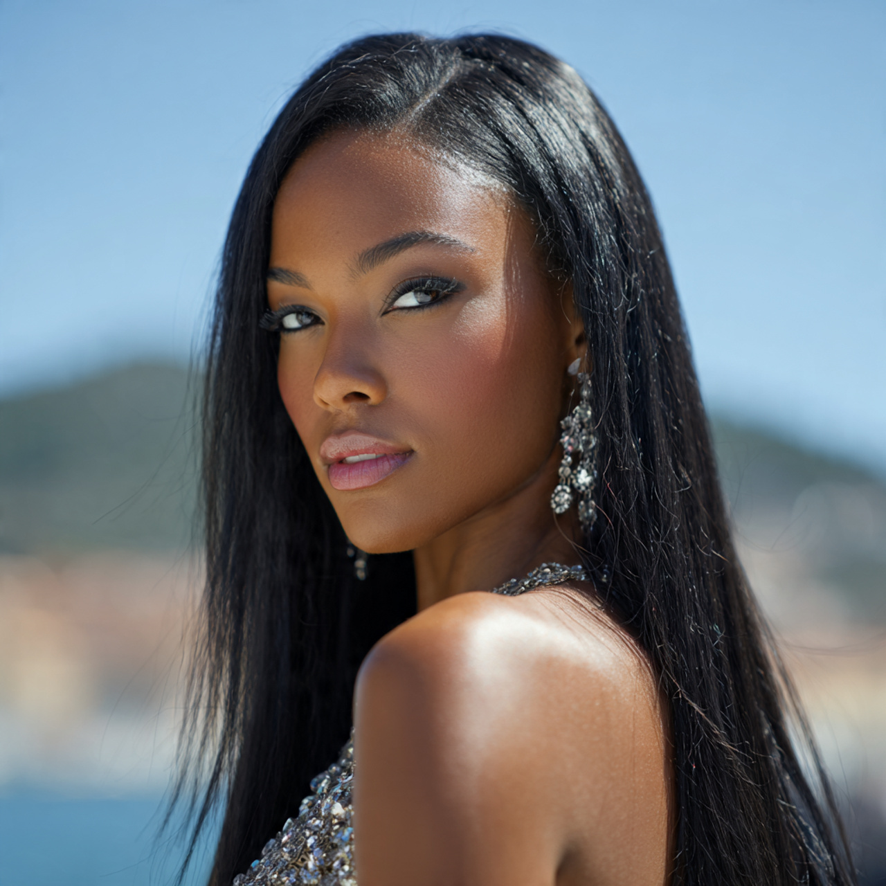 an attractive black woman with prom silk press str