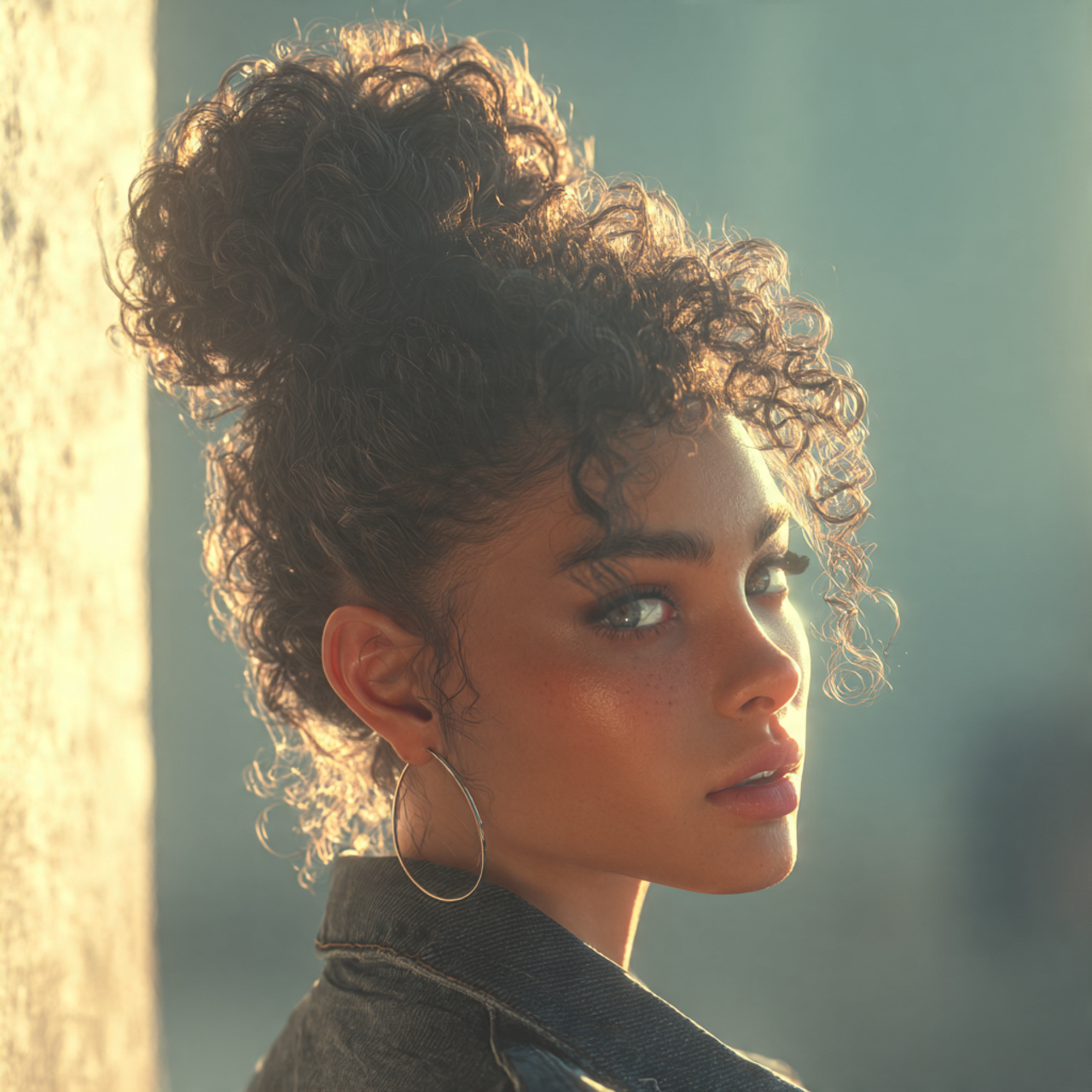 an attractive woman with a cute curly top knot hai