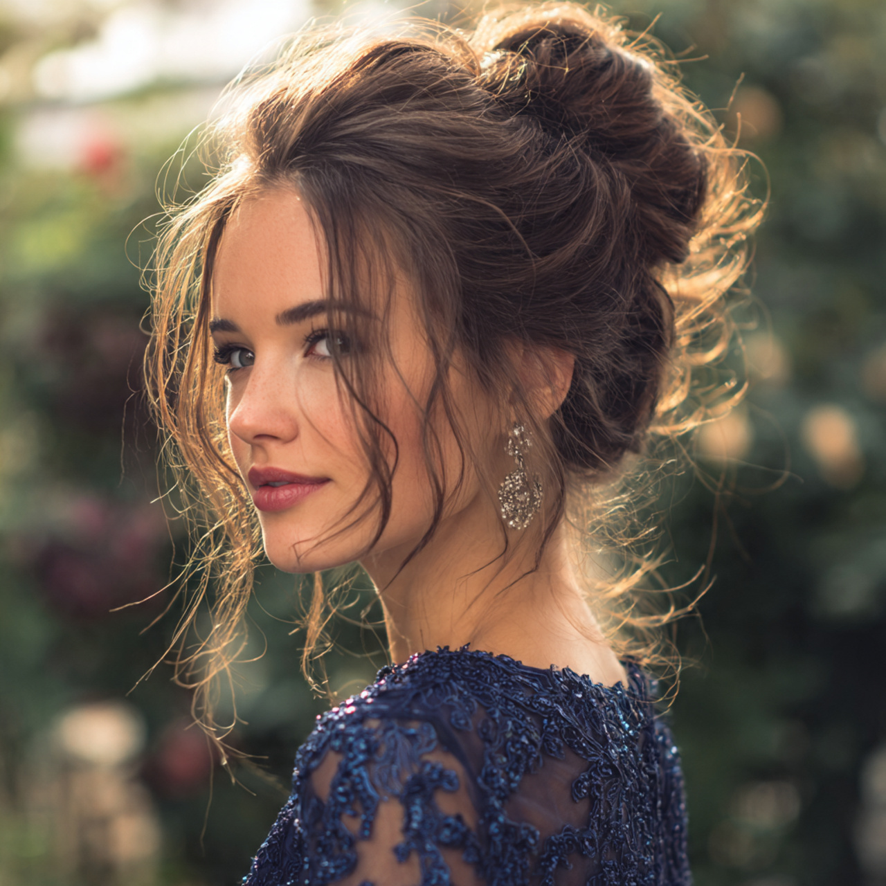 an attractive woman with a prom messy textured bun