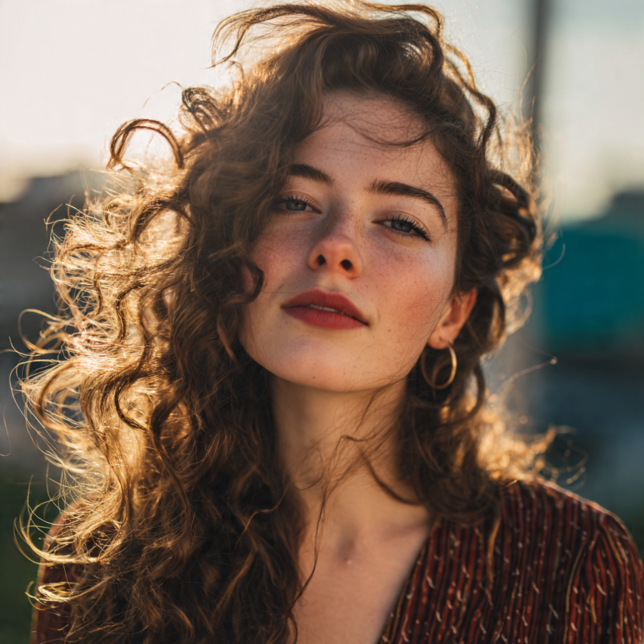 an attractive woman with curly side part curly sty