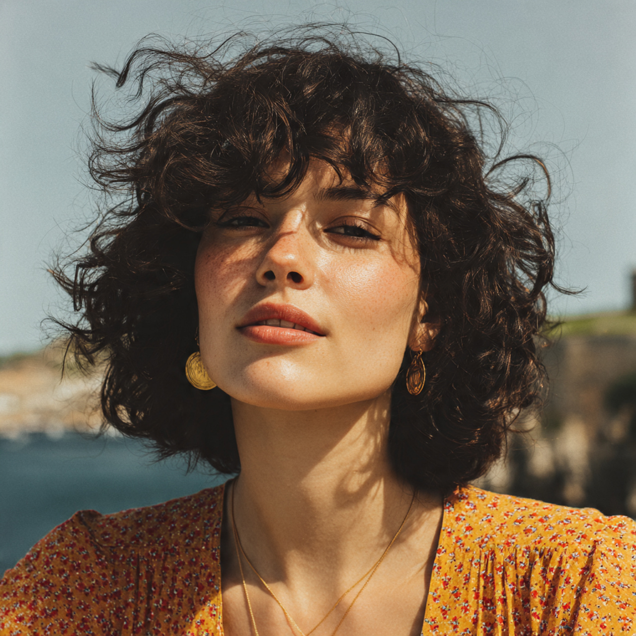 an attractive woman with curly soft layered curly