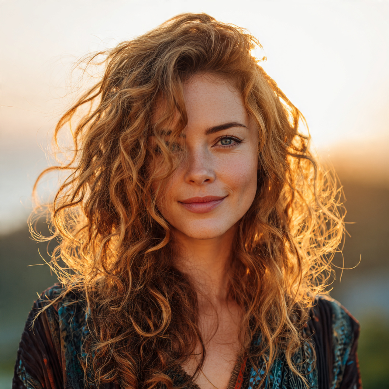 an attractive woman with cute curly loose curly wa