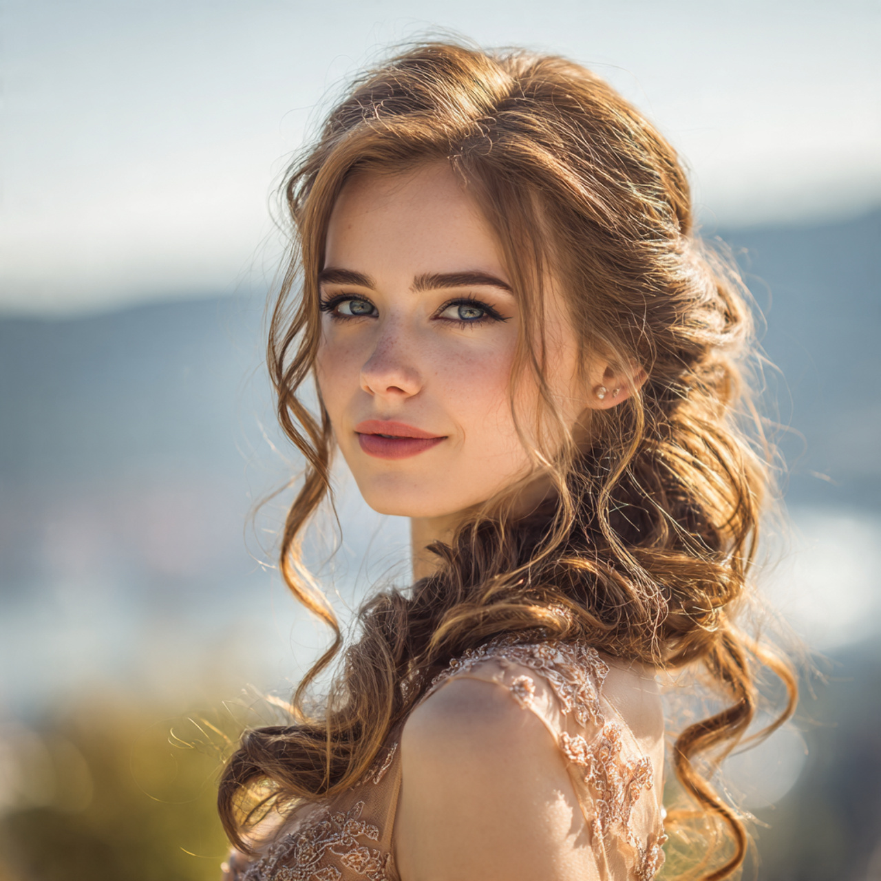 an attractive woman with elegant prom side swept c
