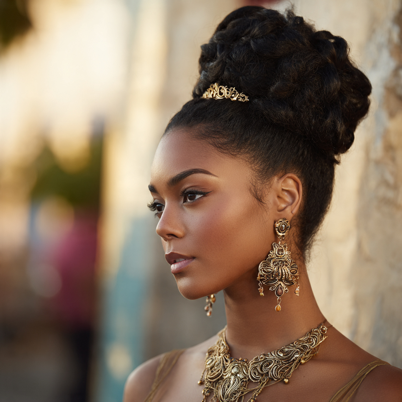 attractive black woman with an elegant prom high b
