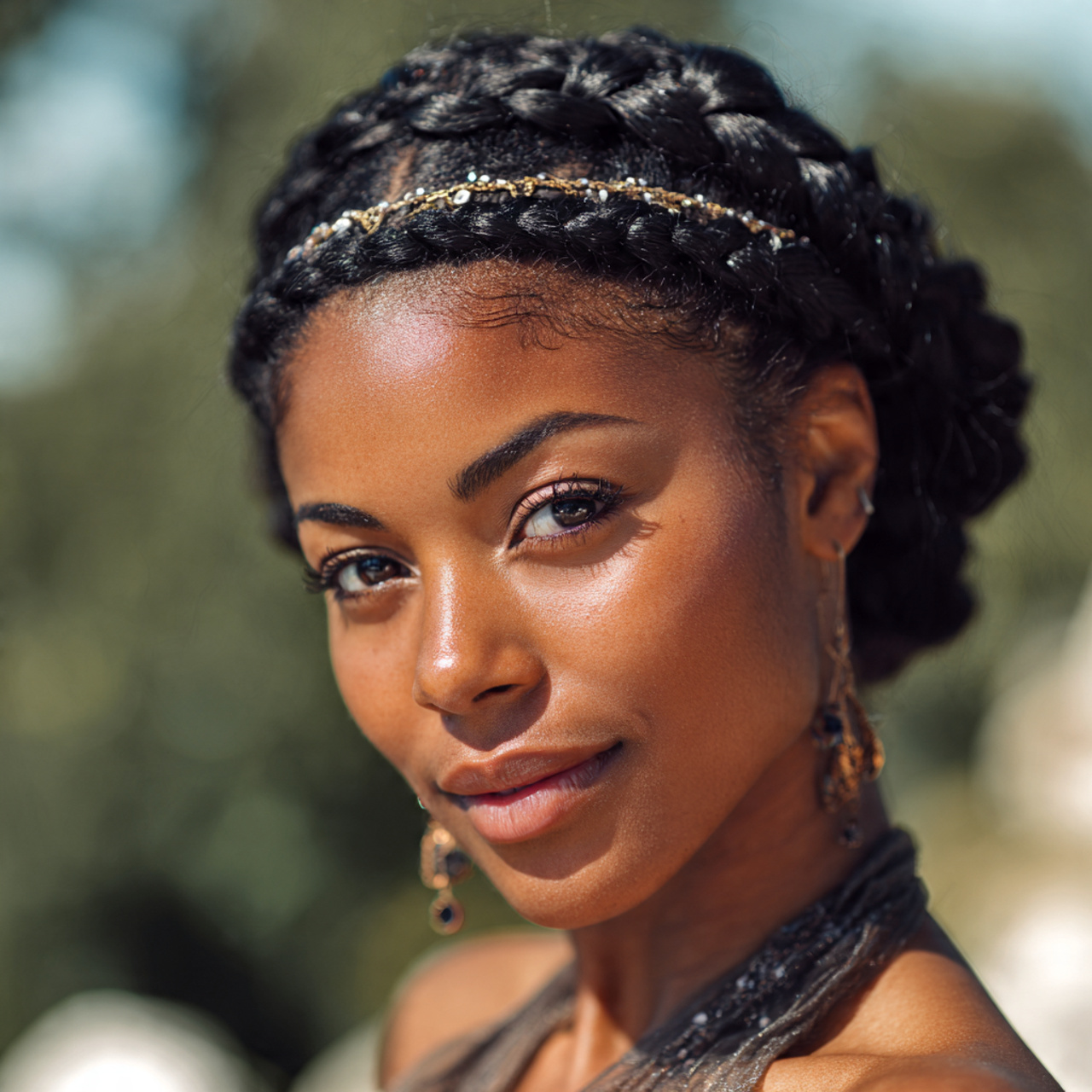 attractive black woman with elegant prom braided c
