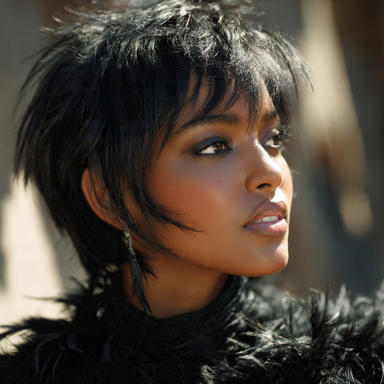 attractive black woman with feathered bixie 90s ha