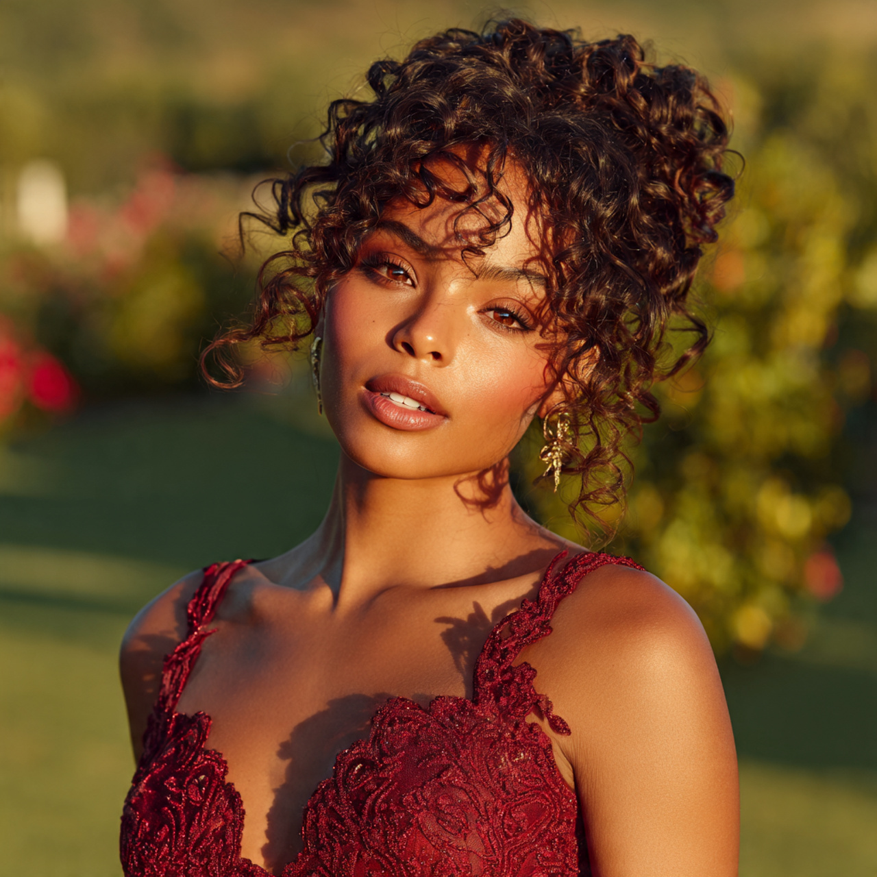 attractive black woman with prom soft glam curls h
