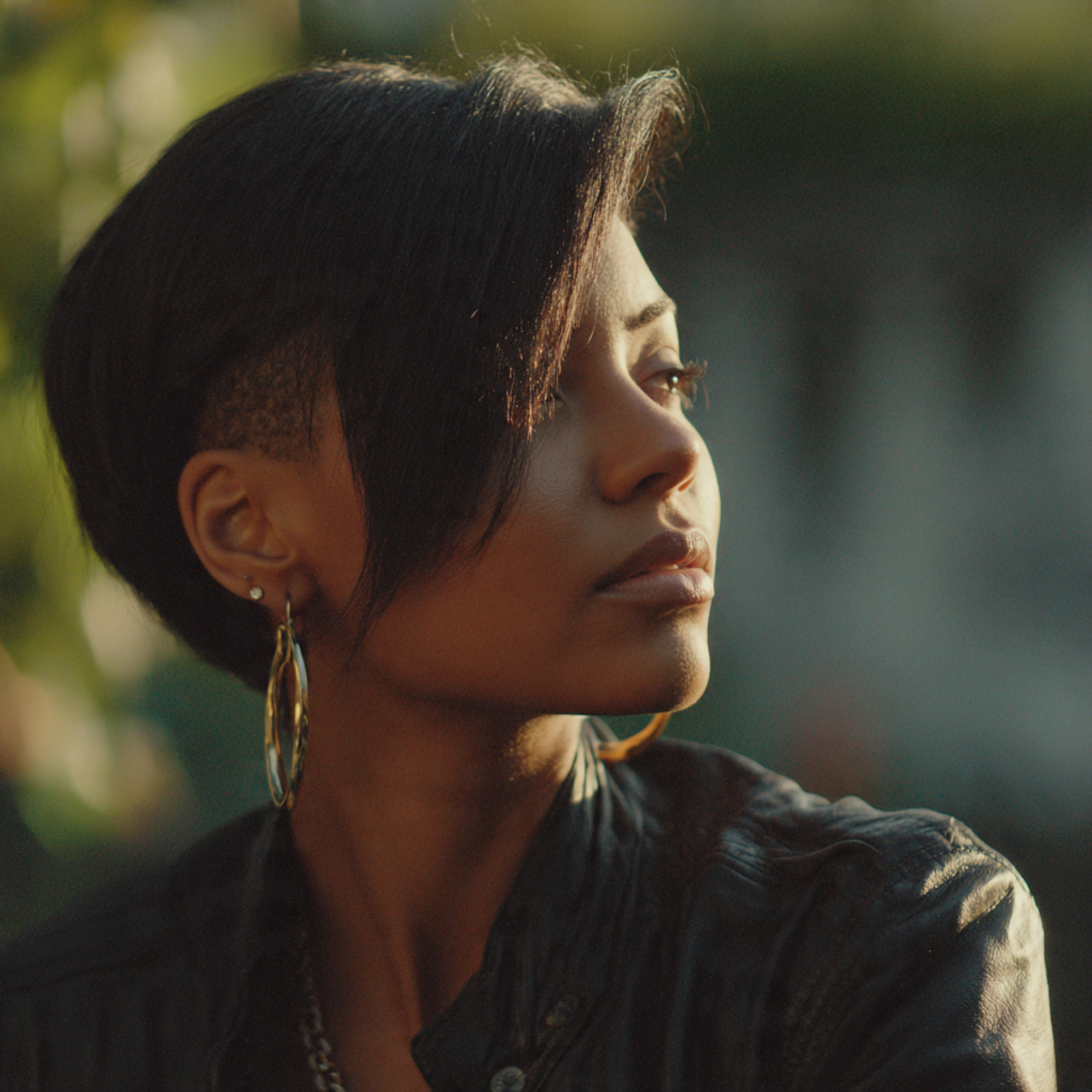 attractive black woman with side part bixie 90s ha