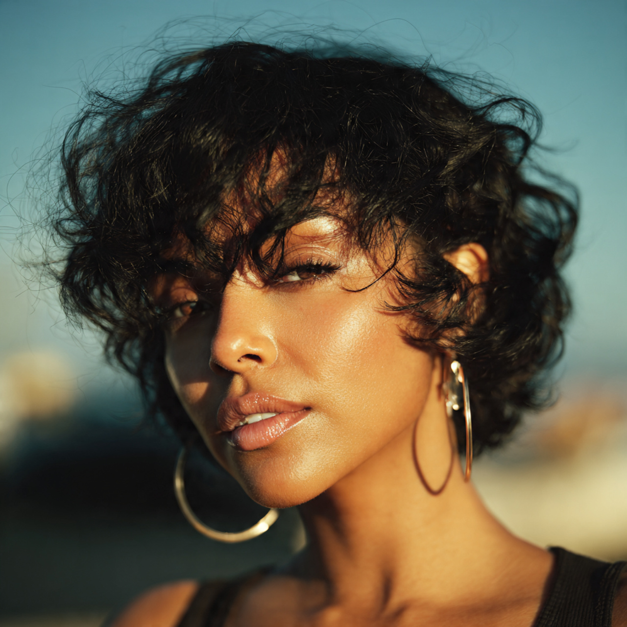 attractive black woman with wavy bixie style 90s h