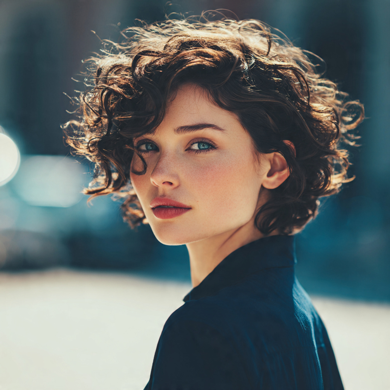 attractive woman with a short curly side parted cu