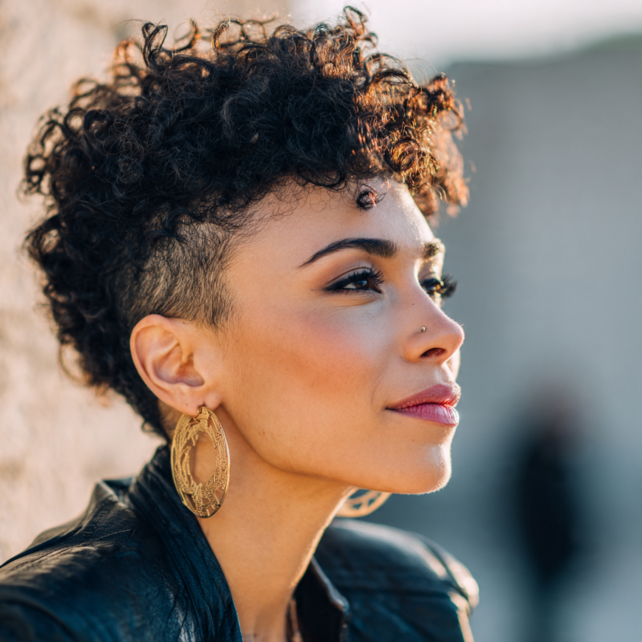 attractive woman with a short curly undercut hairs
