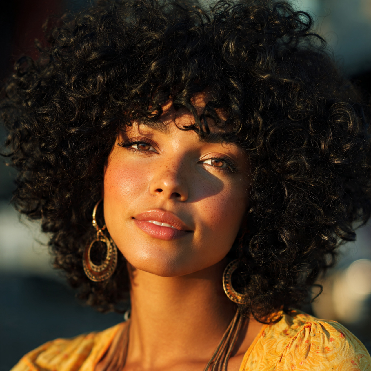 attractive woman with curly defined ringlet style