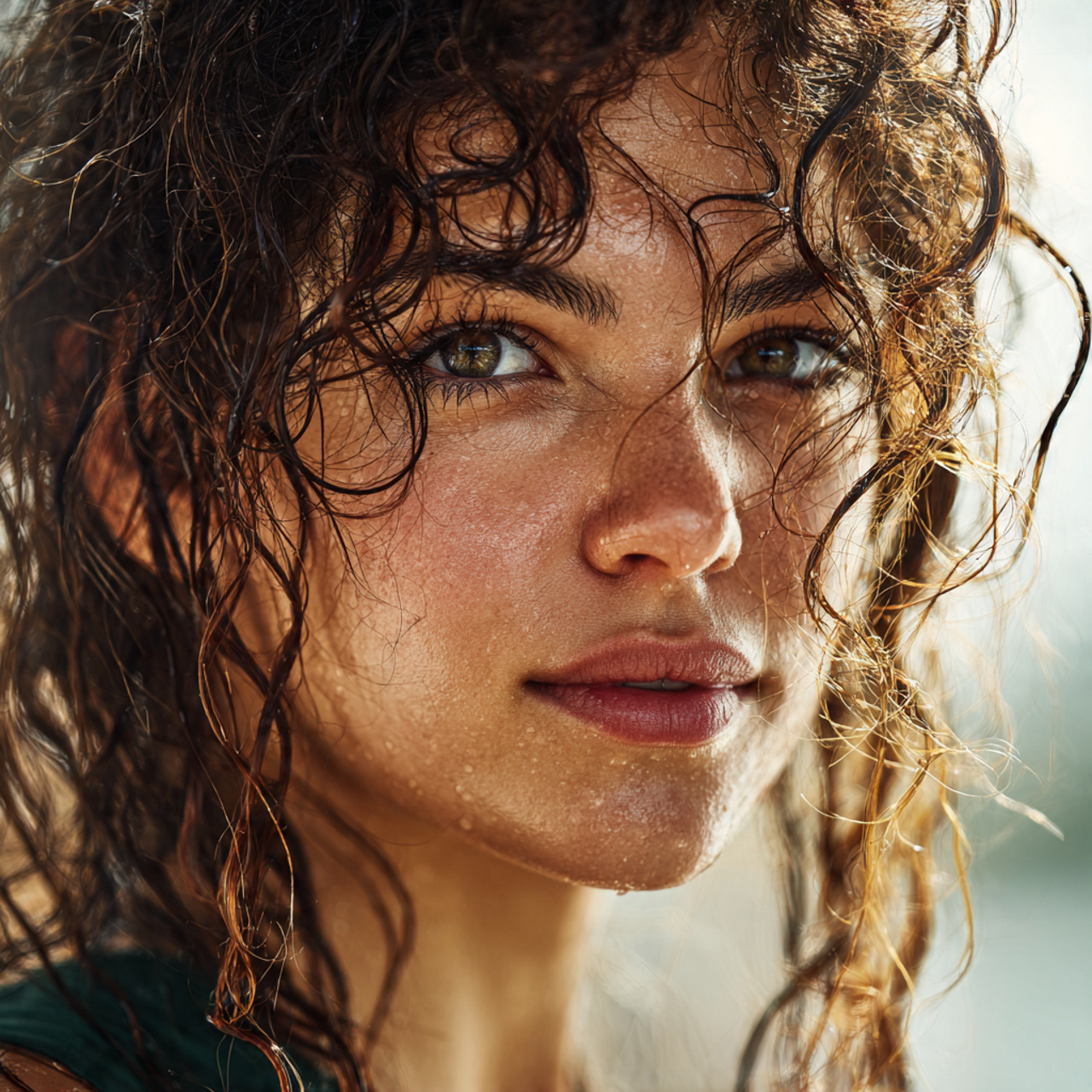 attractive woman with curly wet look curly style h