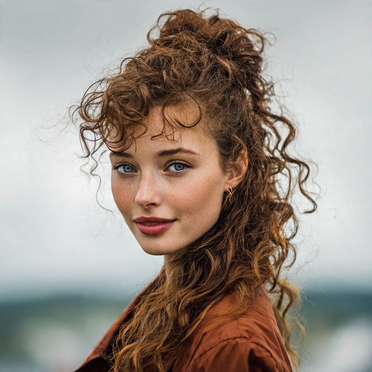 attractive woman with cute curly half up curly twi