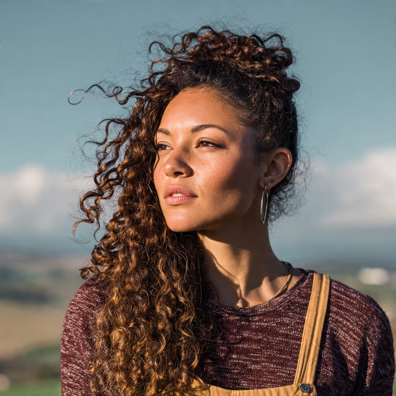 attractive woman with cute curly side swept curly