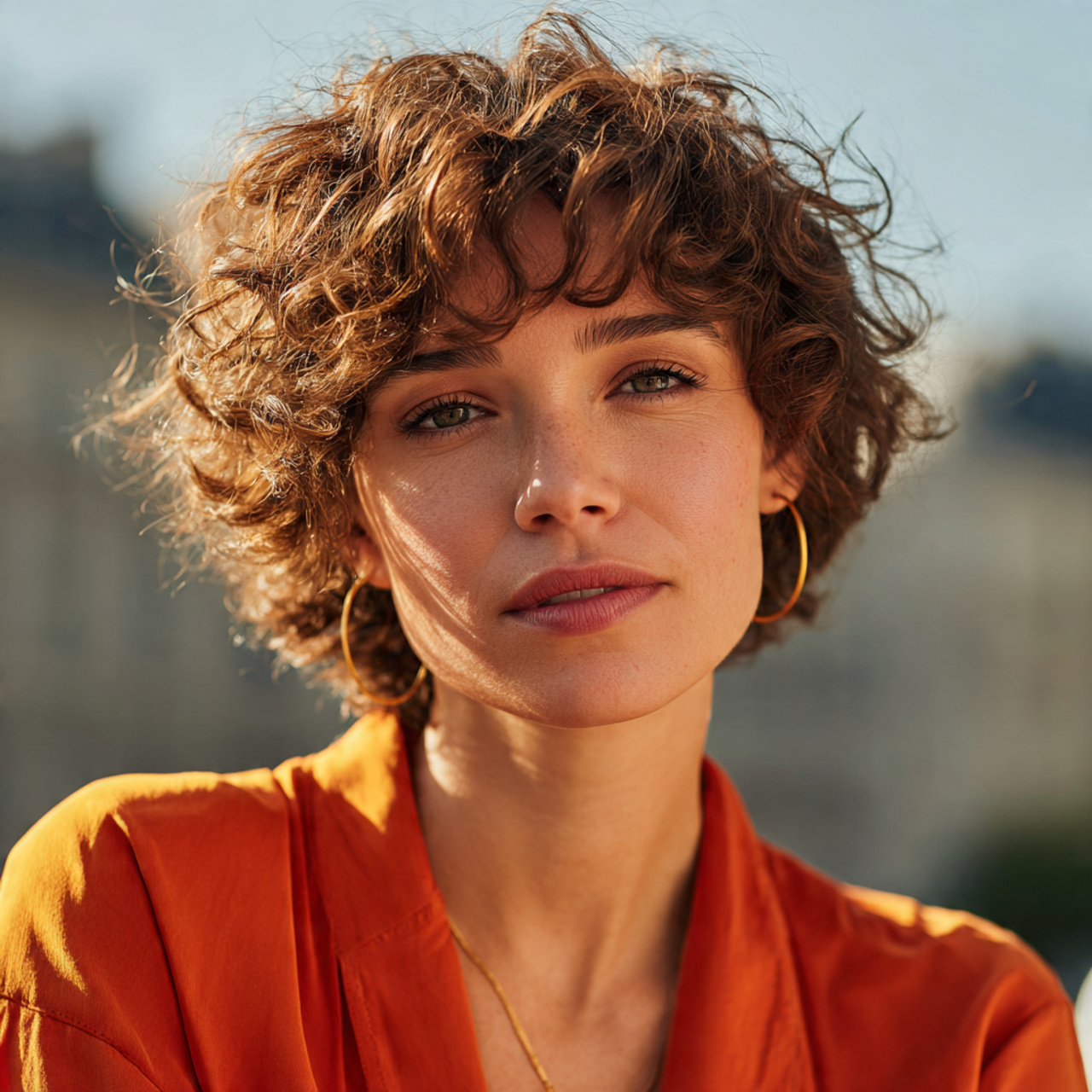 attractive woman with short curly chin length curl
