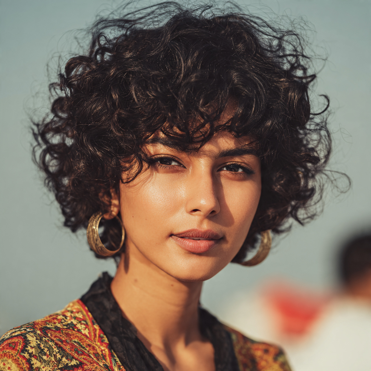 attractive woman with short curly defined ringlet