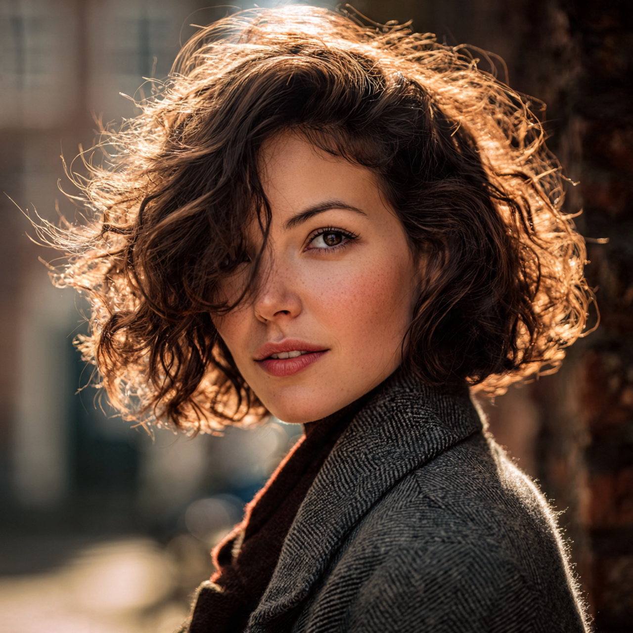 attractive woman with short curly messy curly lob