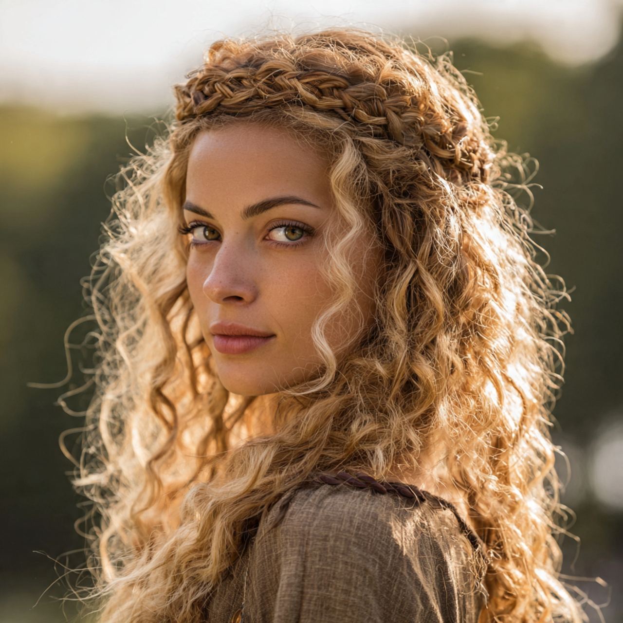 attractive women wearing a curly braided crown hai