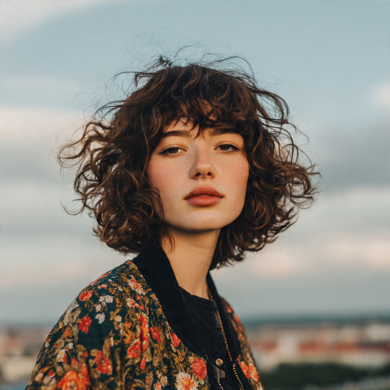 attractive women with curly fringe with layers hai