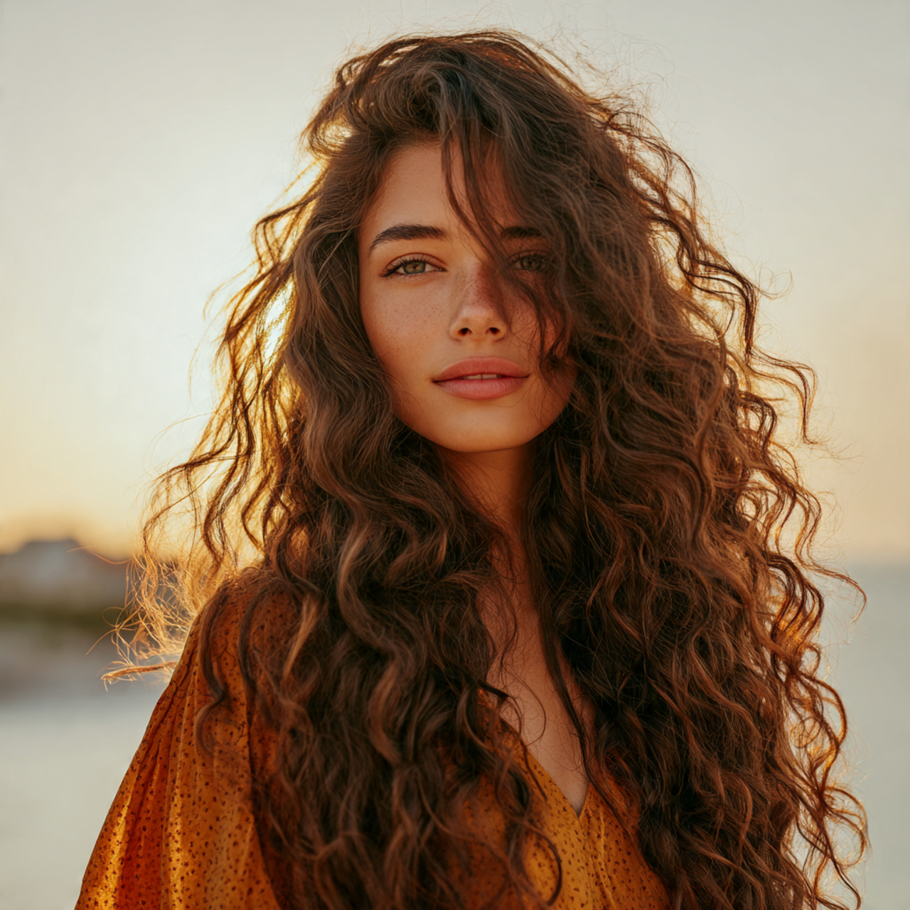 attractive women with long loose curly waves hairs