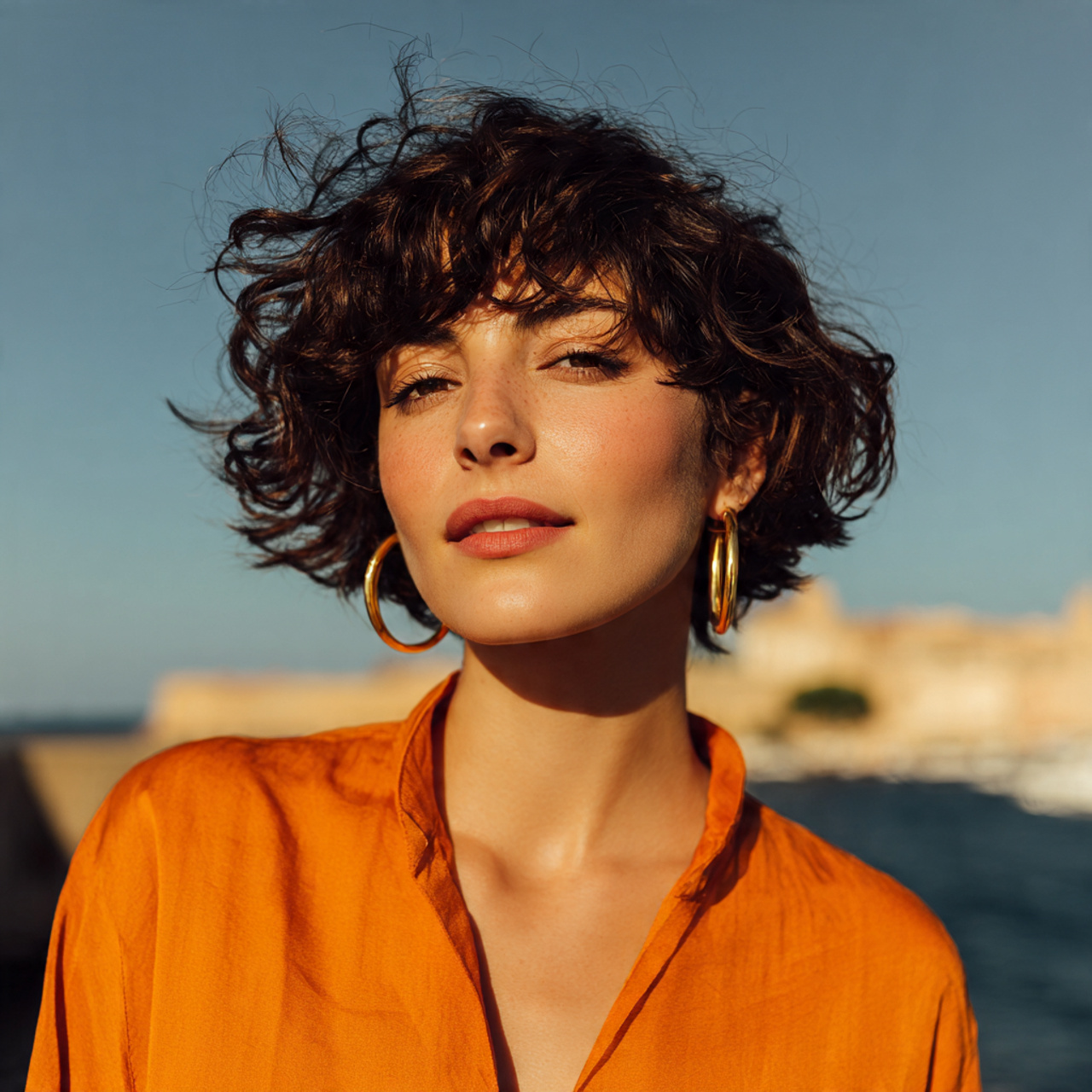 attractive women with short curly french bob hairs