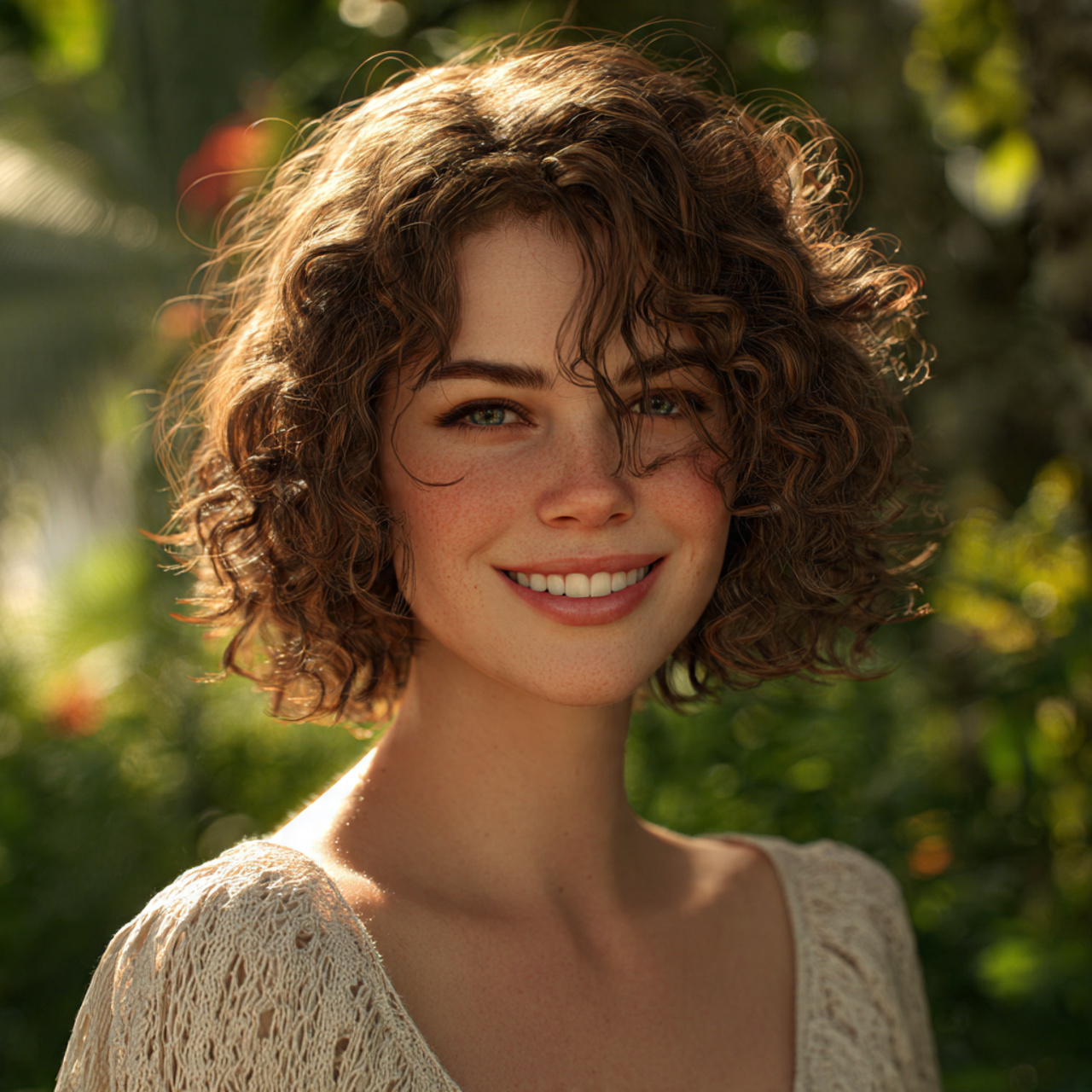 attractive women with shoulder length curly layere