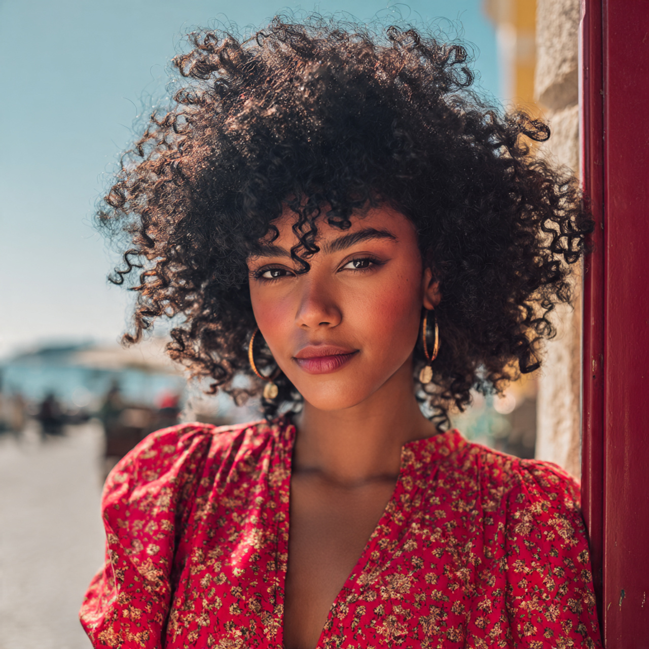 attractive women with tight curly afro hairstyle o