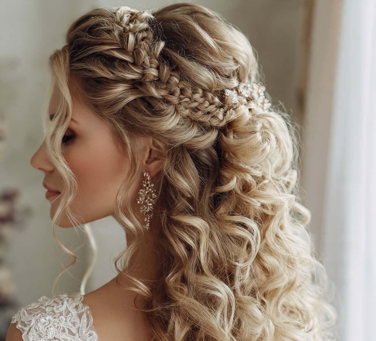 Braided Crown with Curly Ends