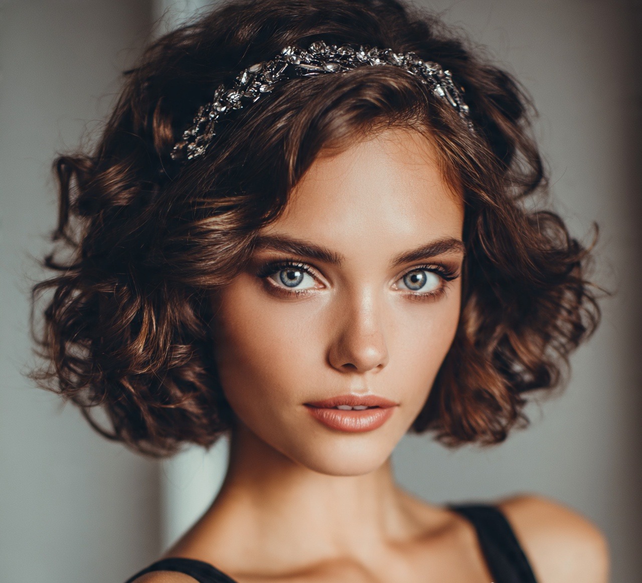 Curly Bob Styled with an Embellished Headband