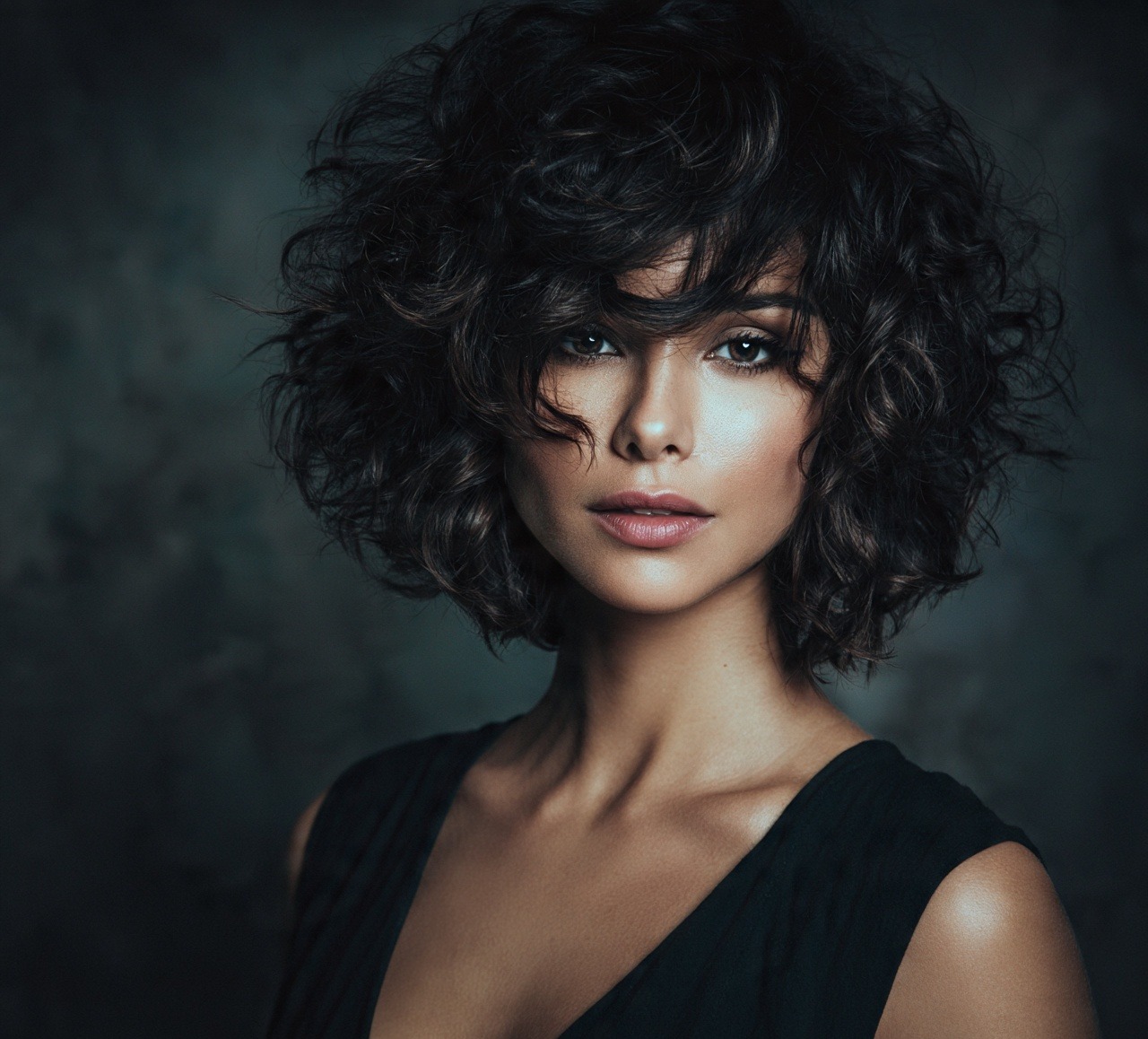 Curly Bob With Side Swept Bangs